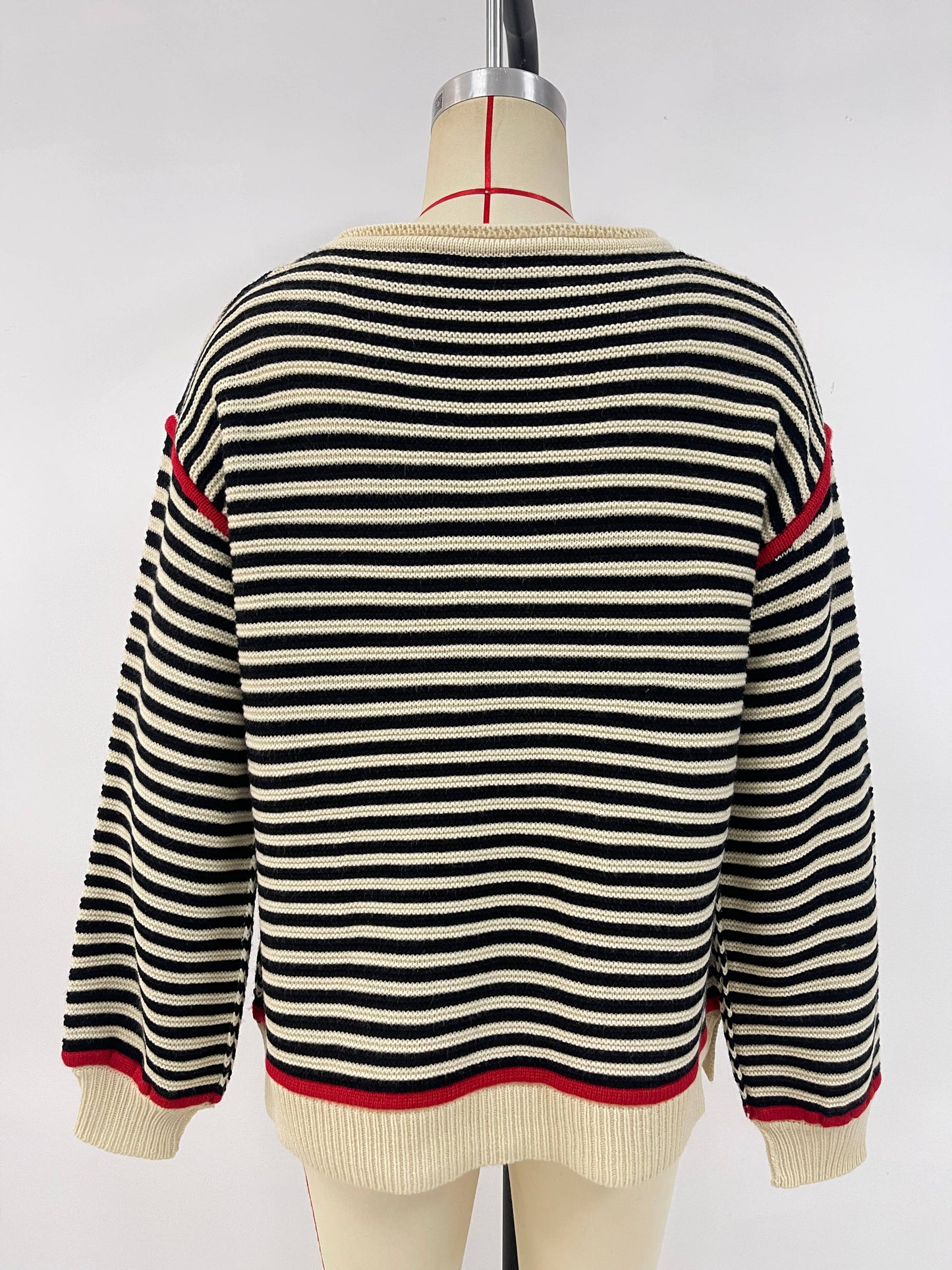 Striped round-neck loose long-sleeved sweater