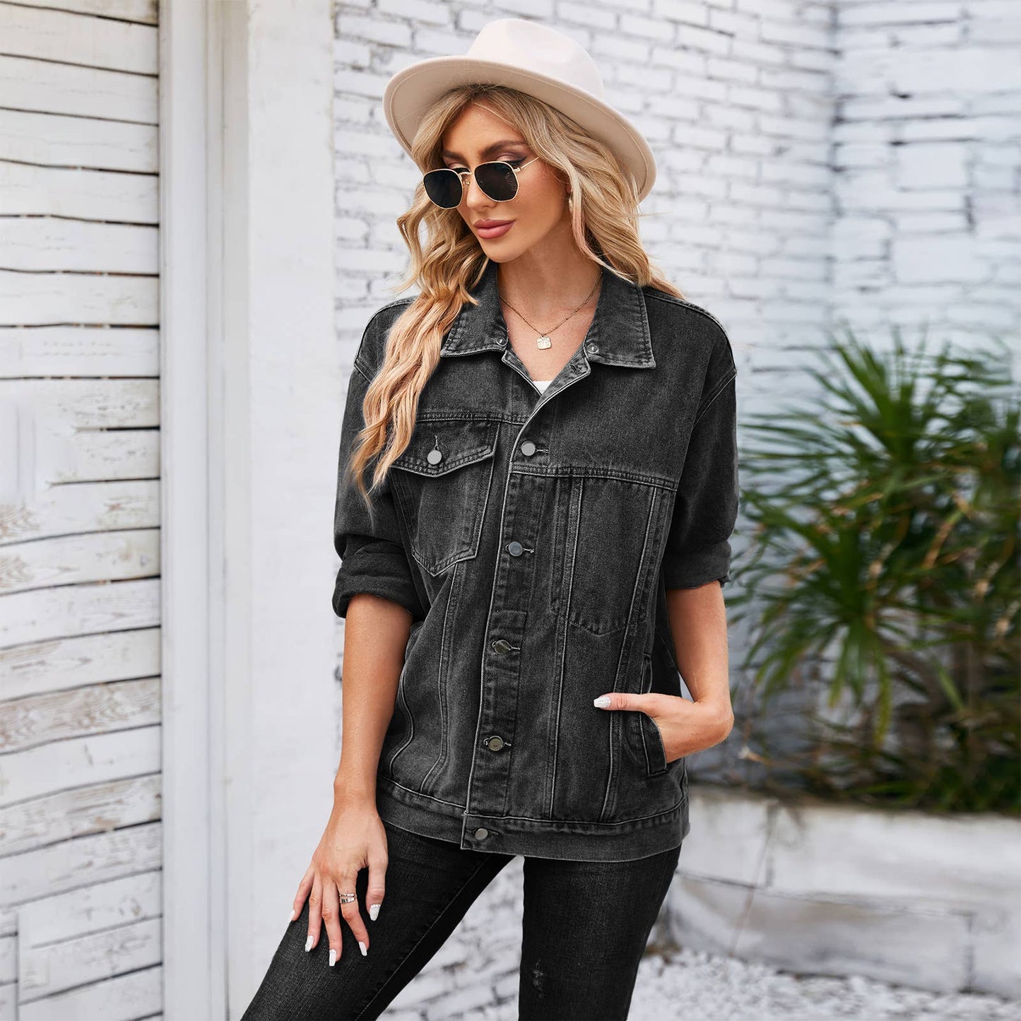 WASHED LOOSE DENIM JACKET MID-LENGTH TOP