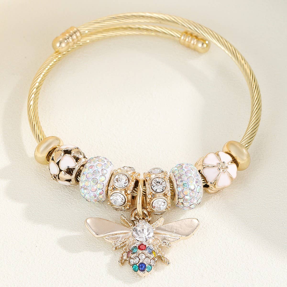Trendy Gold Steel Bracelet with Enamel Charm