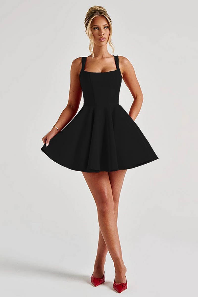 CWDSD7662_SQUARE NECK BOW TIE BACKLESS MINI DRESS