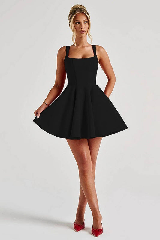 CWDSD7662_SQUARE NECK BOW TIE BACKLESS MINI DRESS