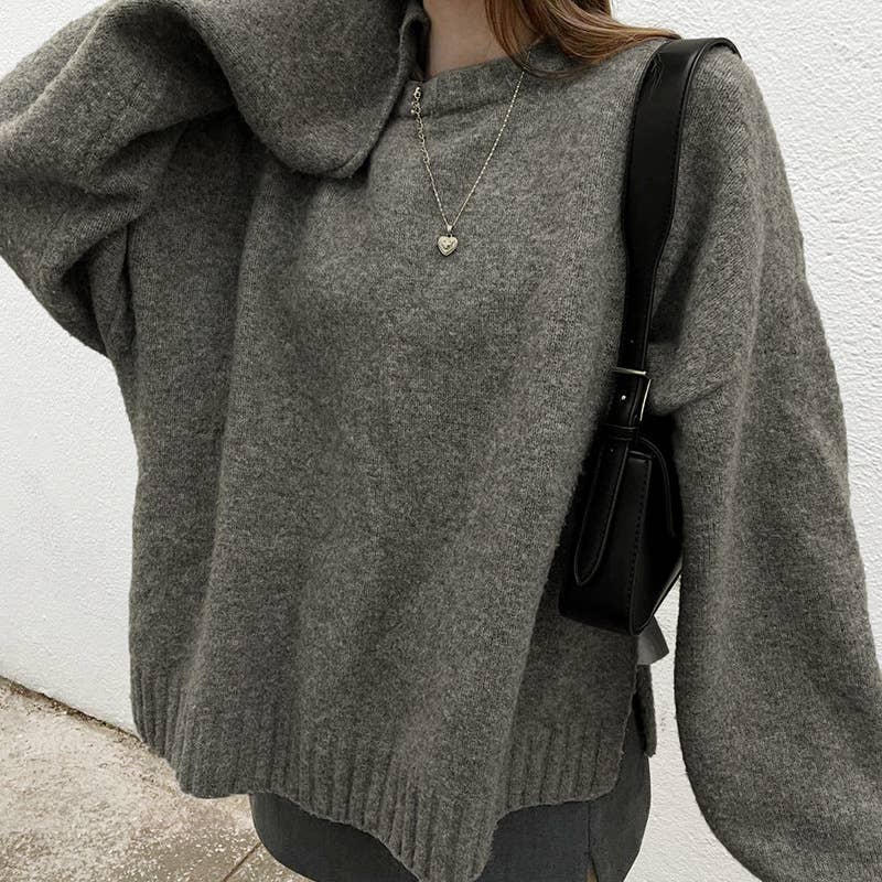 STYLISH DOUBLE-SIDE SPLIT CREW-NECK SWEATER
