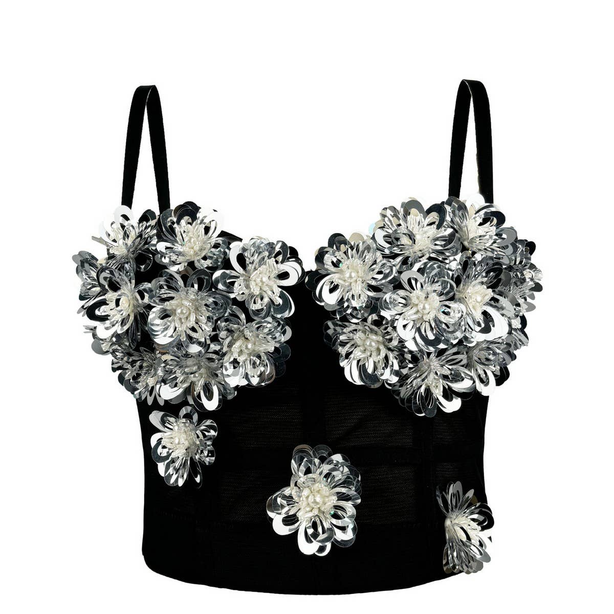 SEXY SEQUINED FLOWER HERRINGBONE CORSET