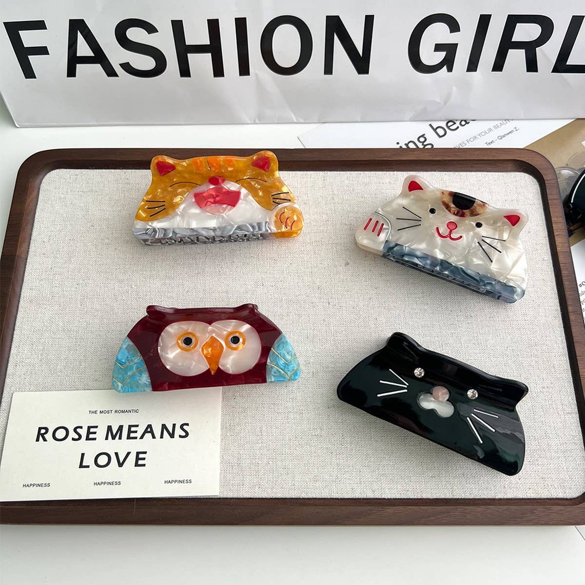 Cute Cartoon Cat Acetate Hair Clip with Bunny