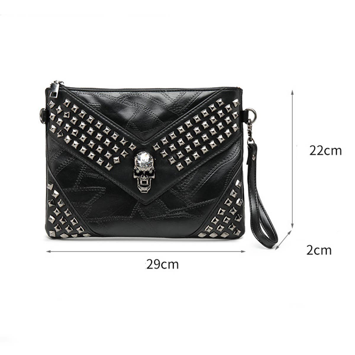 SKULL RIVET LARGE CAPACITY CLIP BAG CLUTCH BAG_CWAB1470