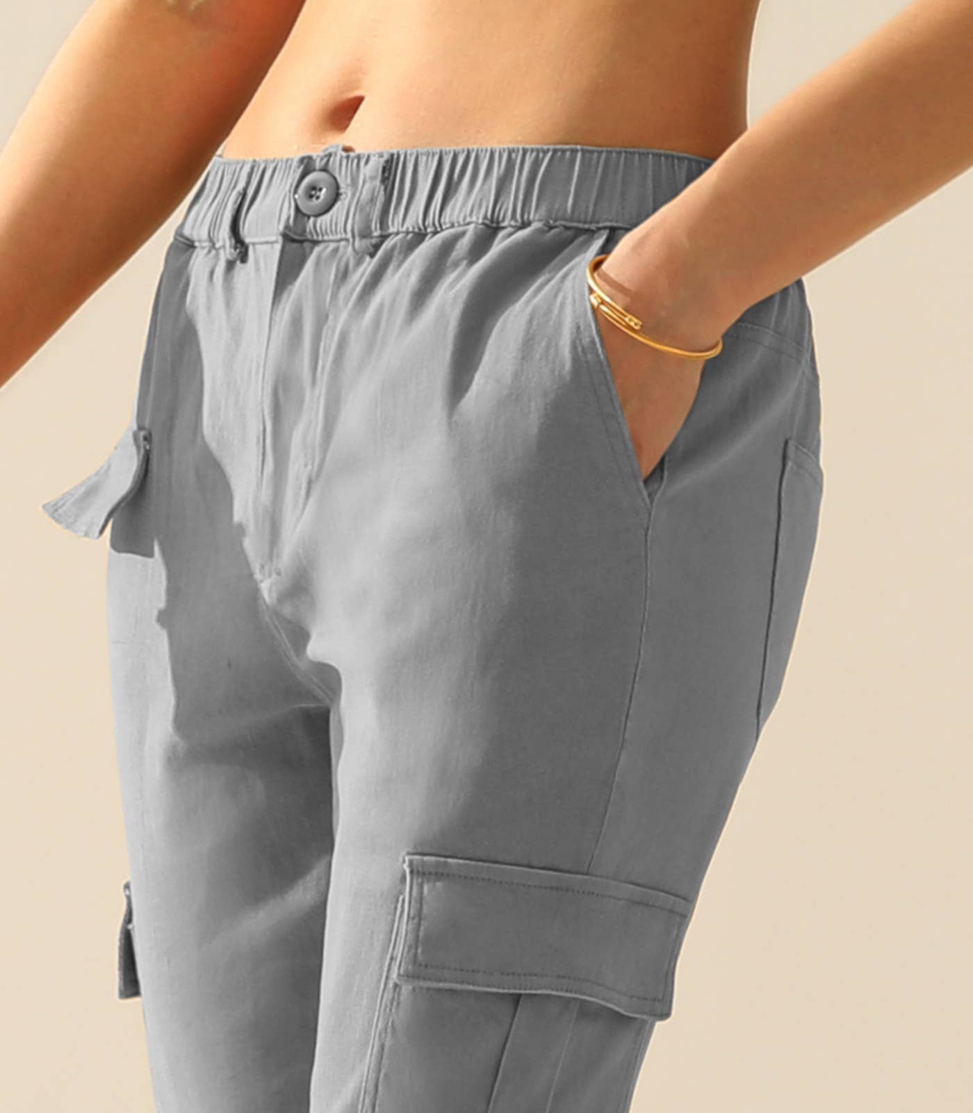 CWBLP400_Elastic Waist Cargo Pants Cotton Cargo Work Pants