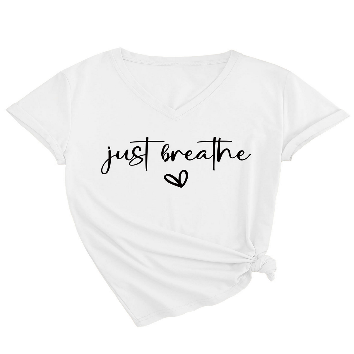 Cute Heart Letter Print V-Neck Tee for Women