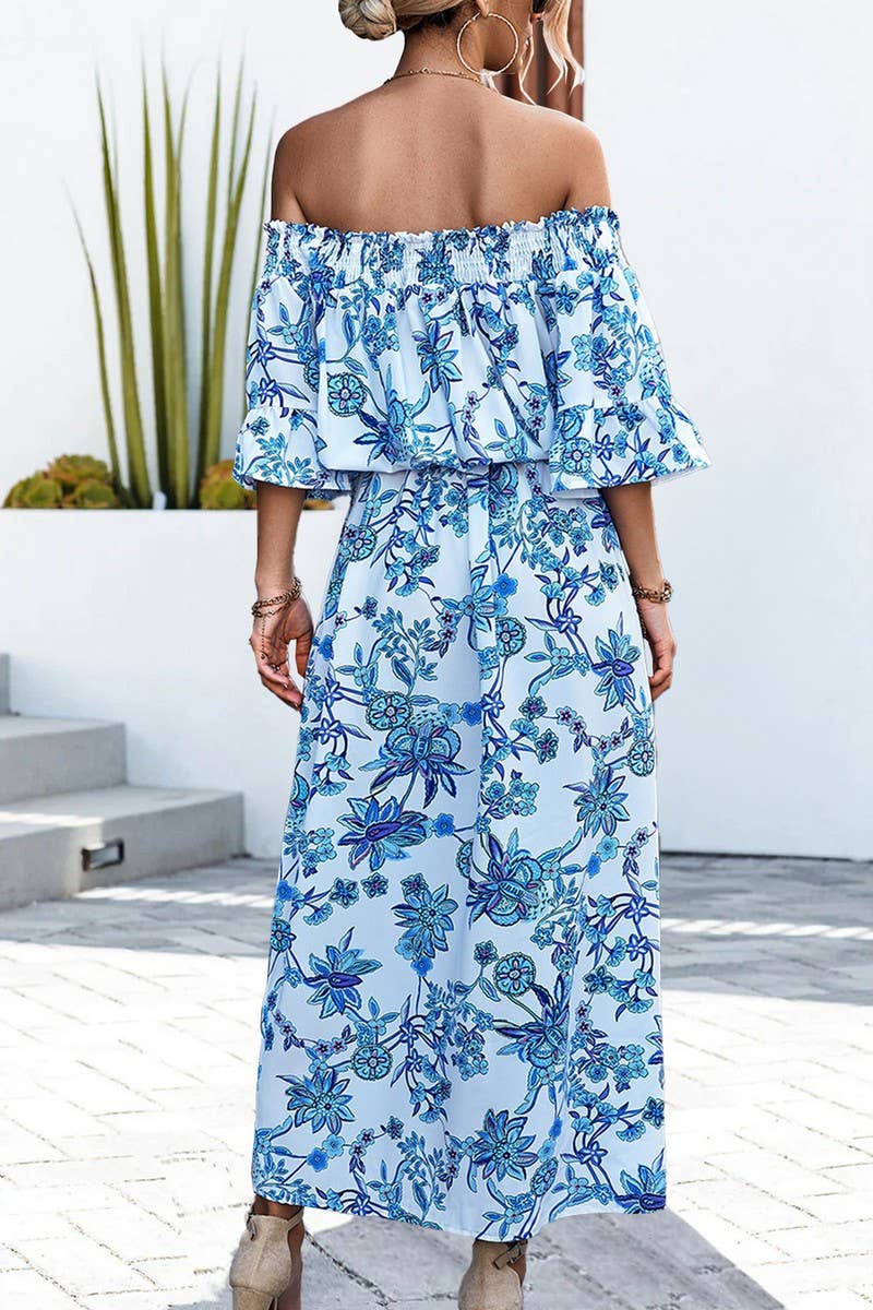 STRAPLESS SPLIT WITH FLORAL DRESS_CWDMD1214