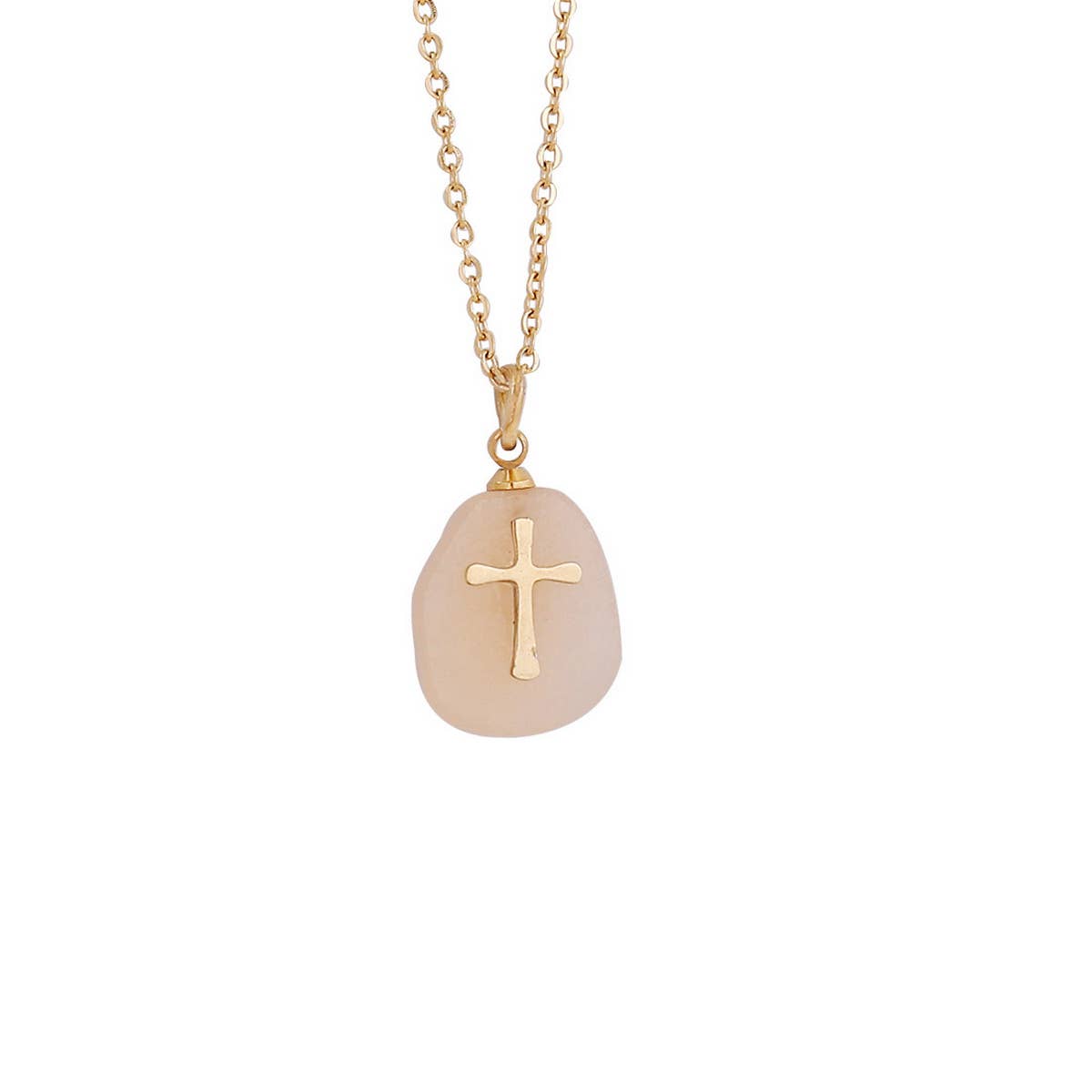 WOMEN NATURAL STONE CROSS NECKLACE