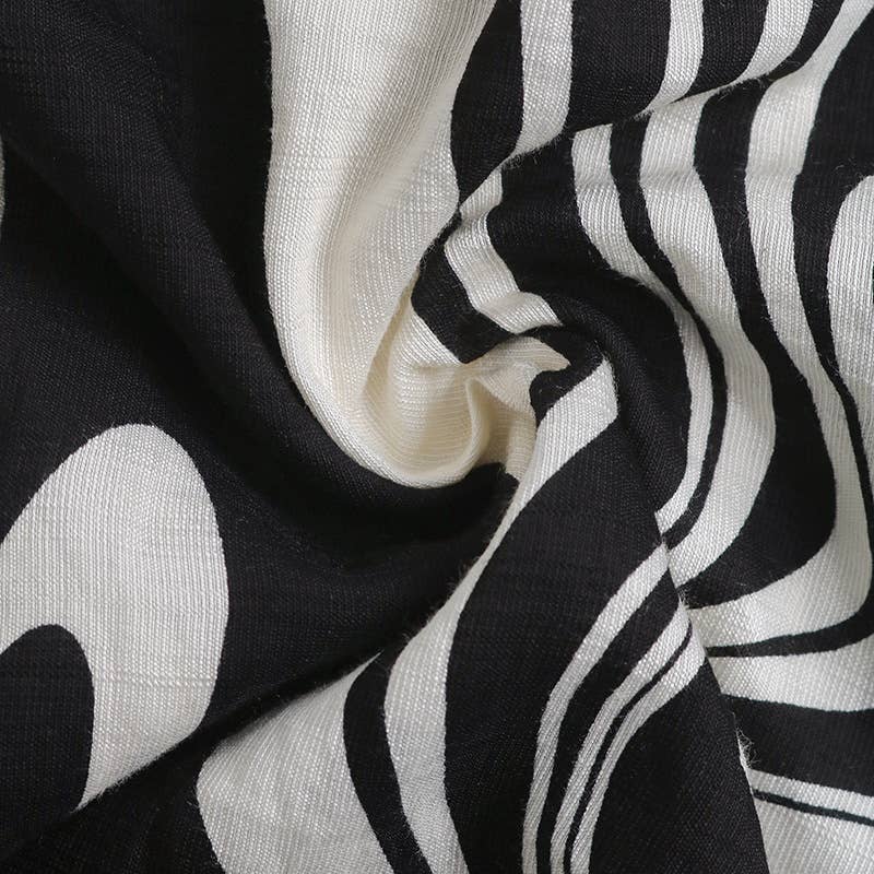 Ruffled abstract print long-sleeved loose dress