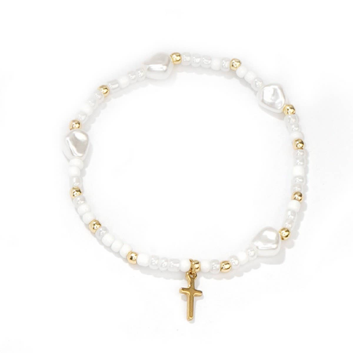 IMITATION PEARL CROSS RICE BEAD BRACELET