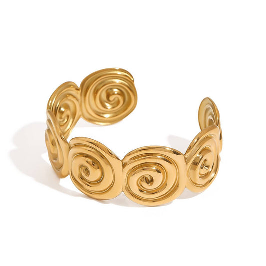 18K Gold Spiral Open Bangle, Textured Steel_CWAJE4671