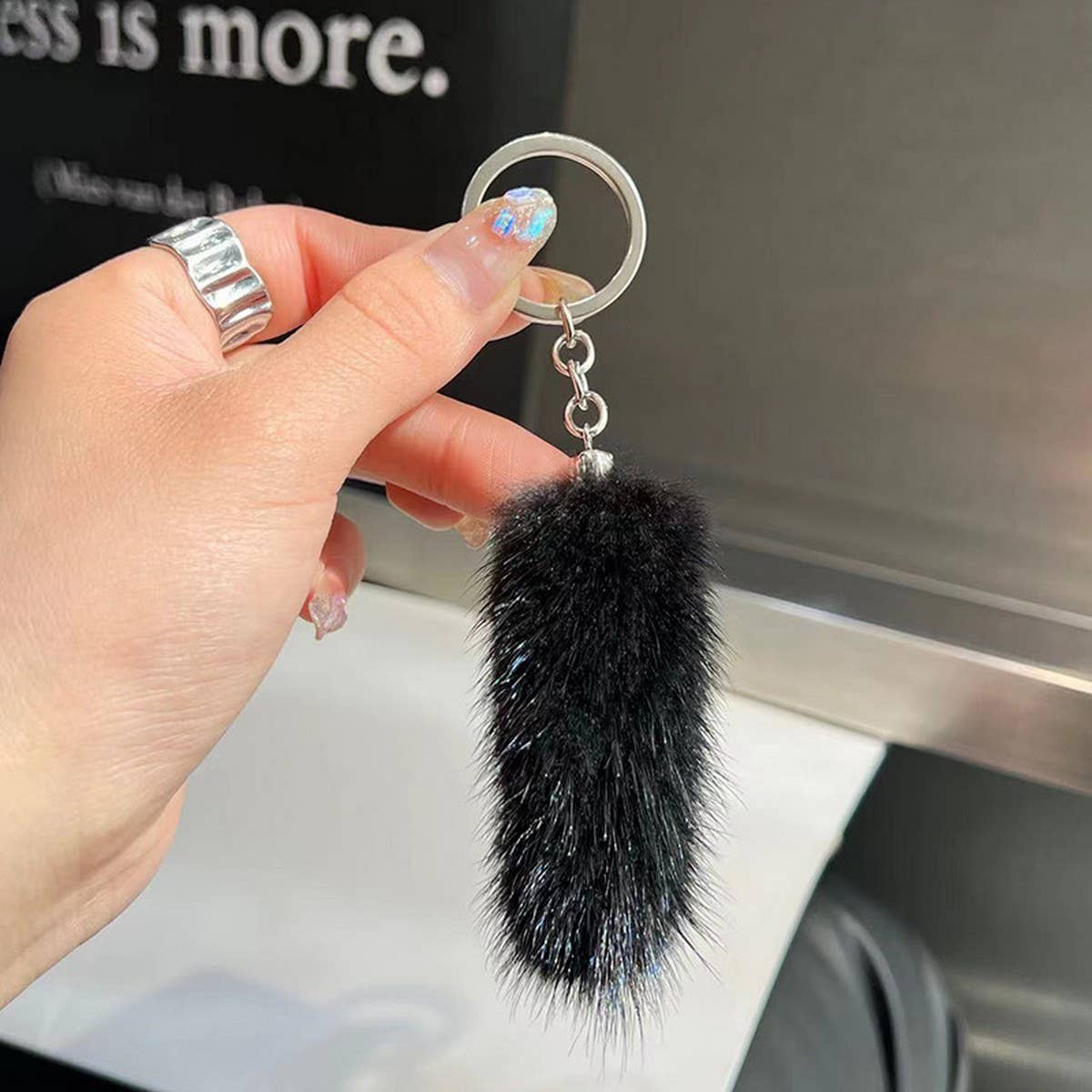 MINI CUTE PLUSH TAIL CAR KEYCHAIN BAG PENDANT