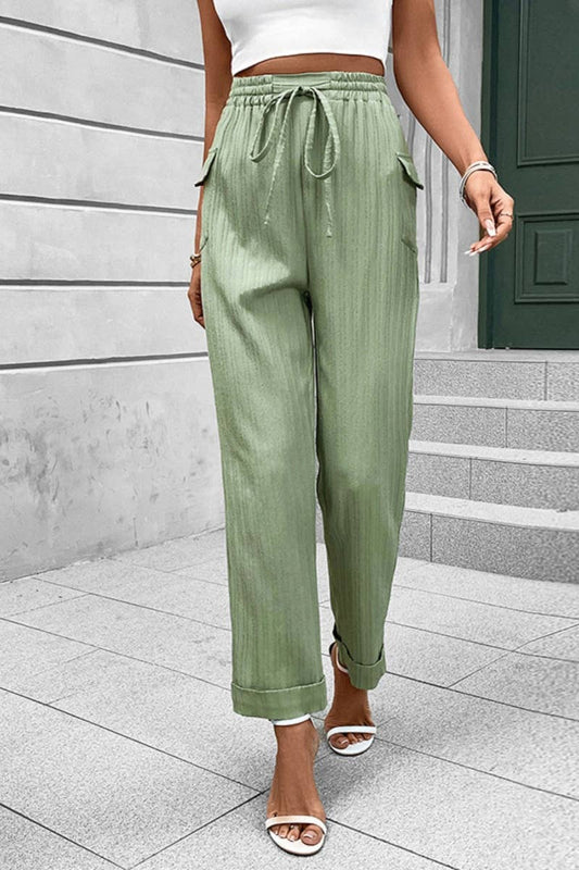 CWBMP0188_FALL CASUAL LACE-UP PLEATED POCKET PANTS