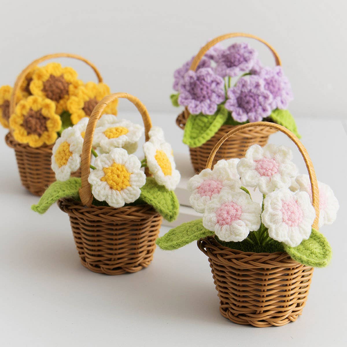 CWMM9275_CROCHETED SUNFLOWER MINI FLOWER BASKET ORNAMENTS