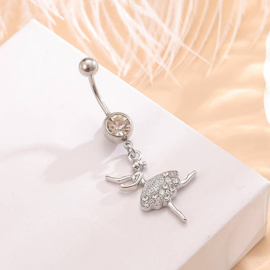 Hot Sale Stainless Steel Ballet Girl CZ Navel Ring