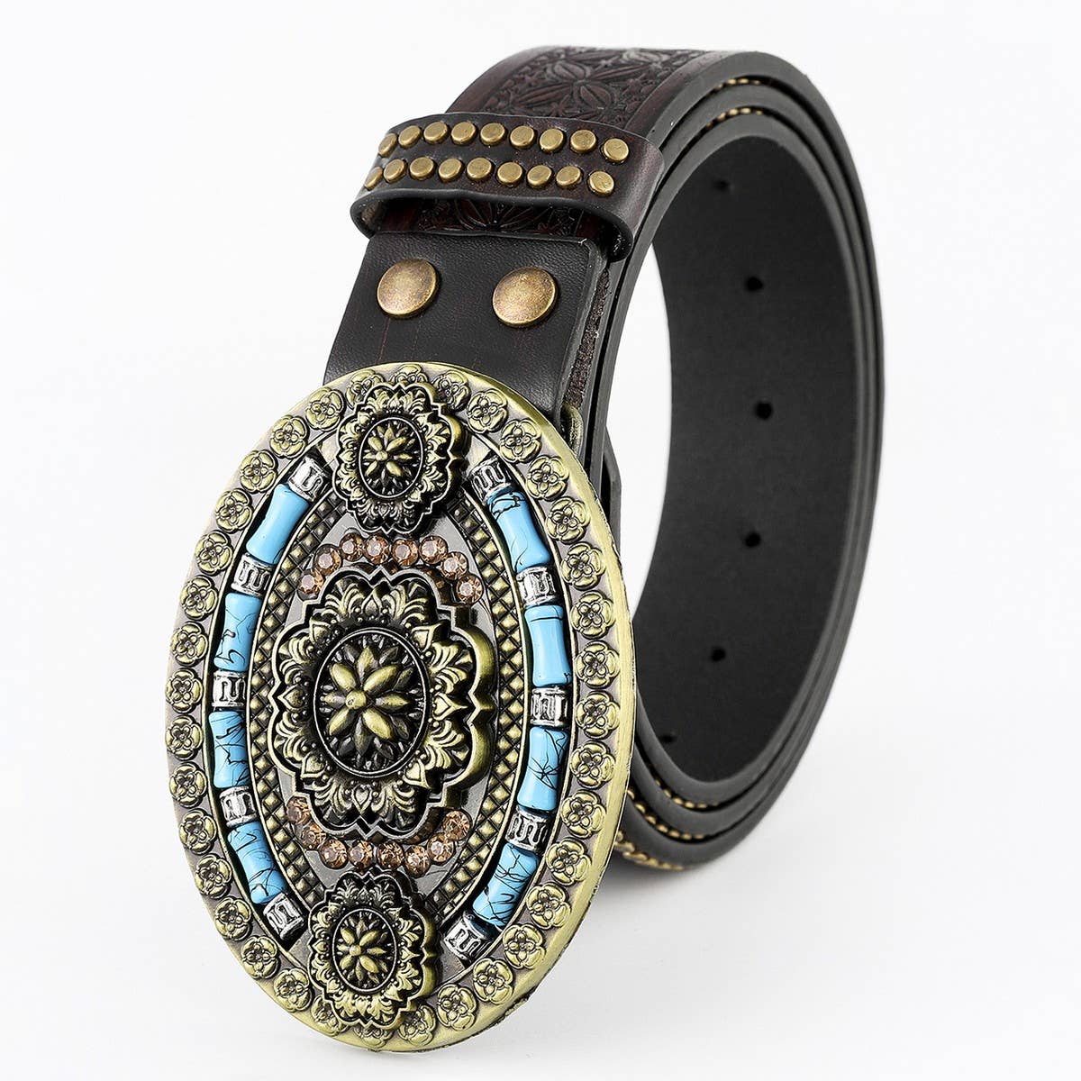 WESTERN COWBOY BELT WITH SAPPHIRE EMBELLISHMENT_CWABE0414