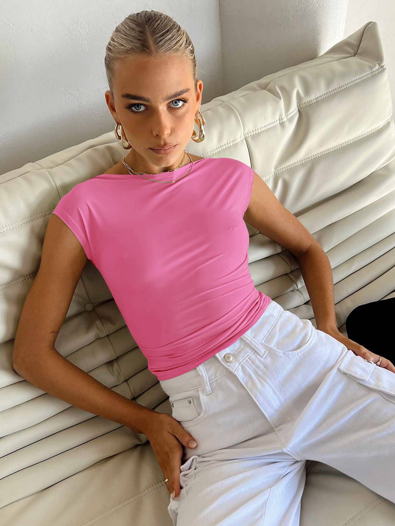 BACKLESS NYLON BREATHABLE SHORT-SLEEVED BLOUSE