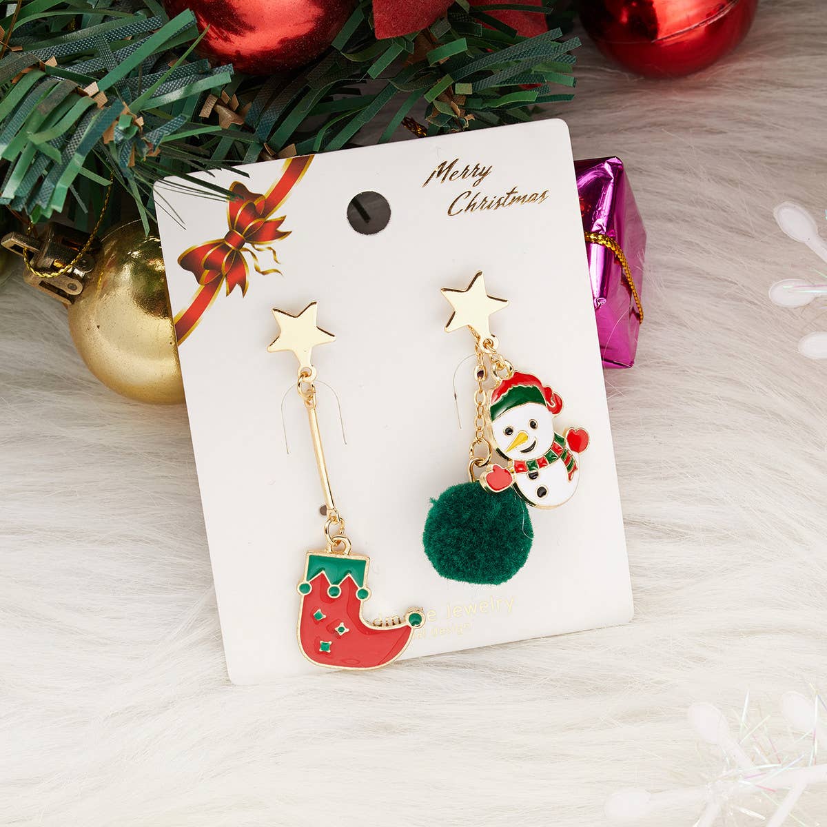 CHRISTMAS STAR BEAR GIFT IRREGULAR EARRINGS