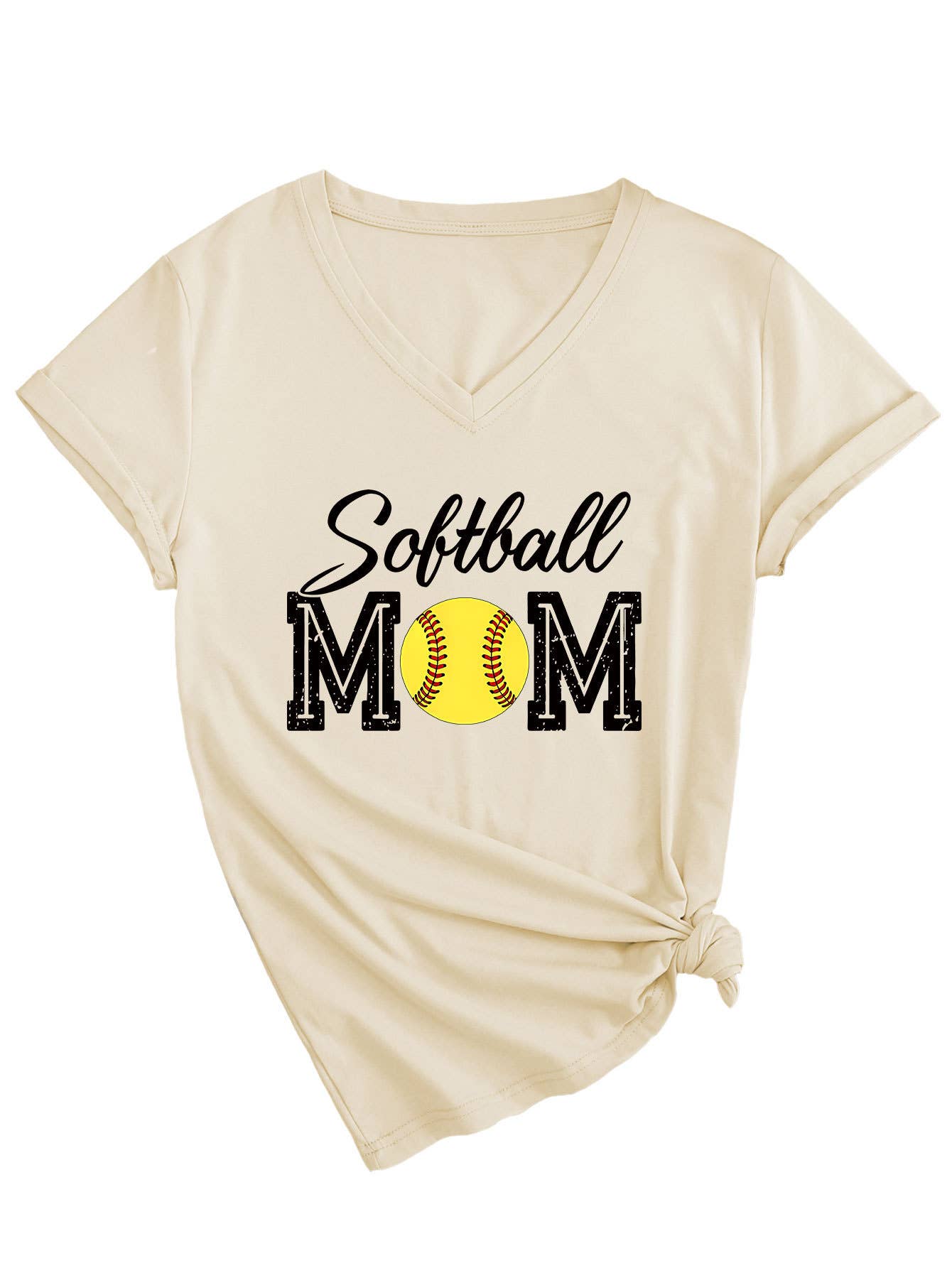 Trendy softball momV neck short-sleeved T-shirt