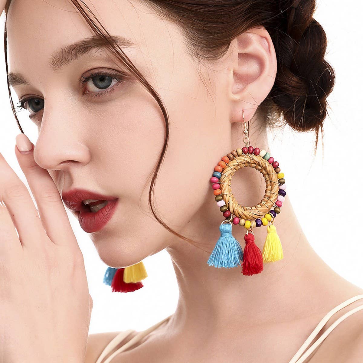 CREATIVE RATTAN TASSEL HAND-WOVEN EARRINGS