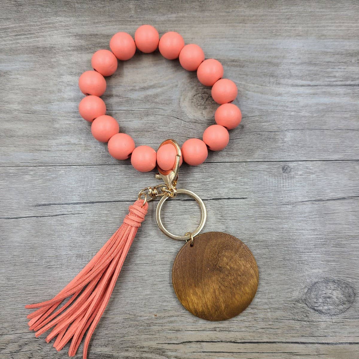 MULTI COLORED WOODEN BEAD BRACELET KEYCHAIN