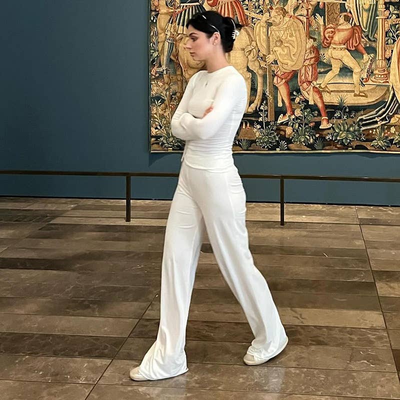 Fitted pullover top straight-leg trousers set