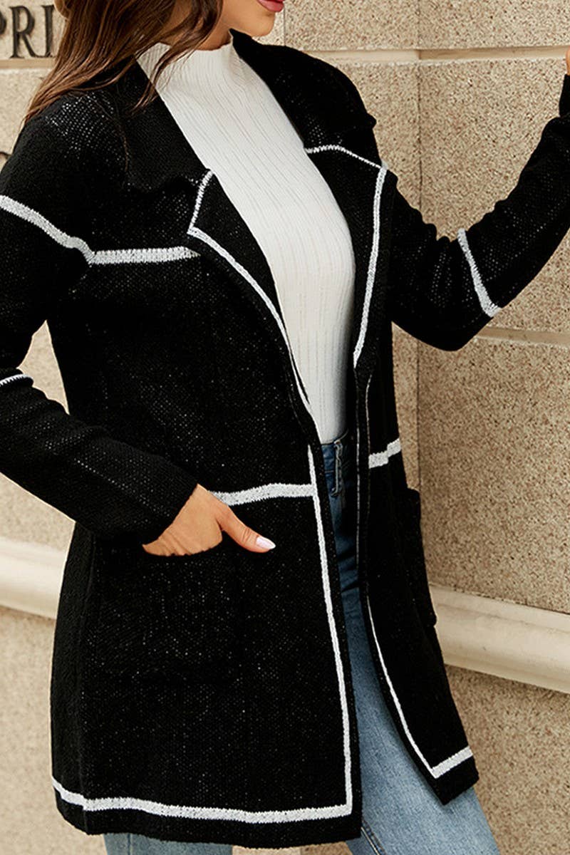 CWOCAL0786_LONG SLEEVE SUIT COLLAR LONG KNITTED CARDIGAN