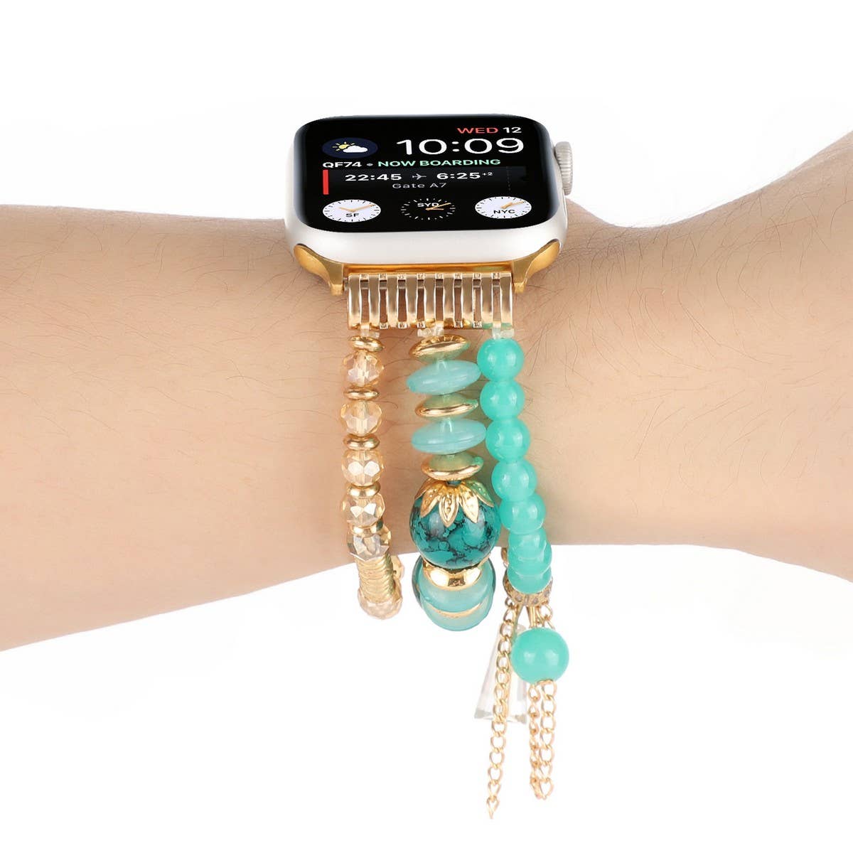 APPLE WATCH 7-1 THREE-ROW PEARL ELASTIC STRAP_CWASC1563