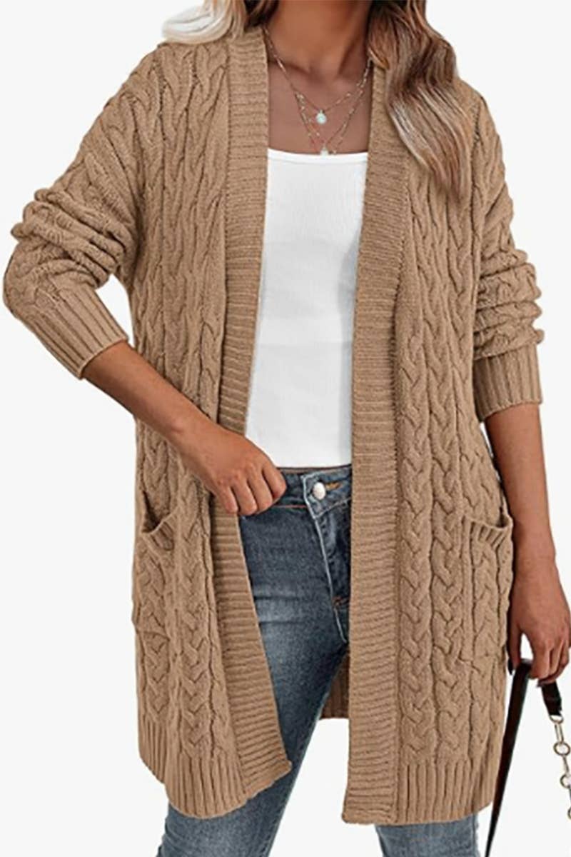 SOLID COLOR TWIST KNIT V-NECK CARDIGAN