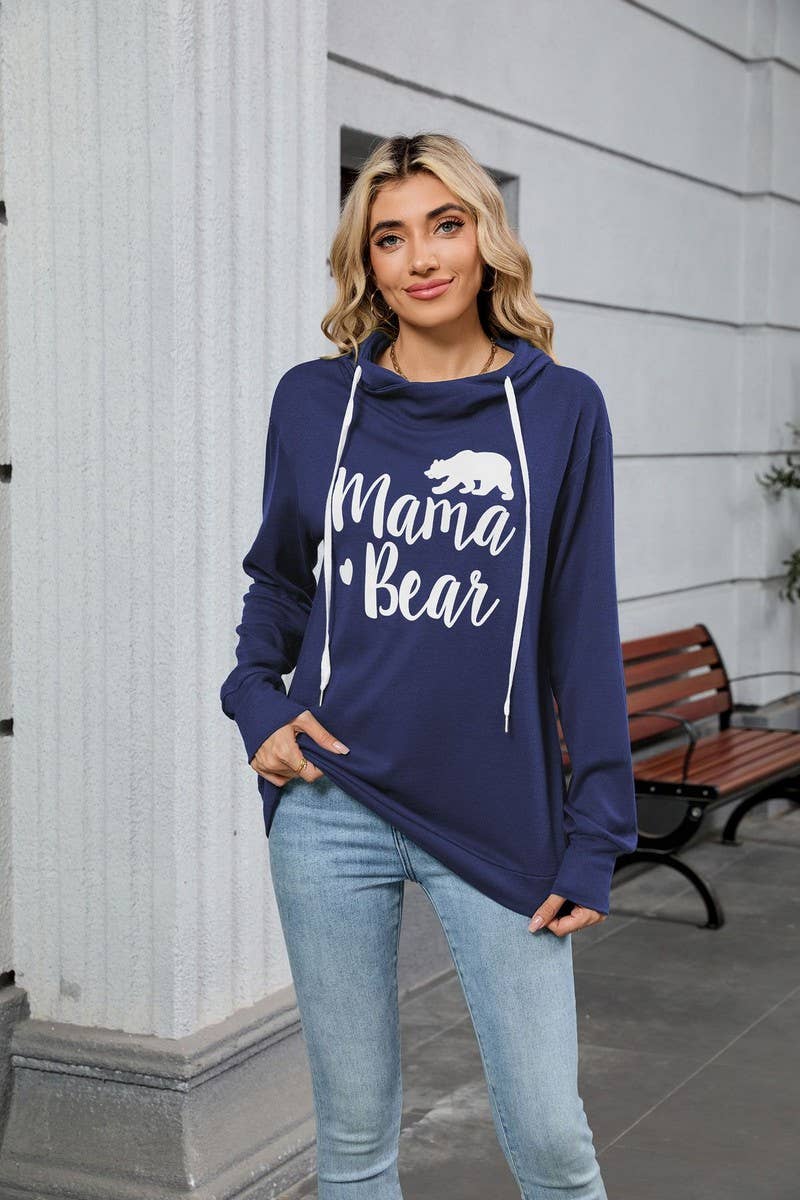 CWOHOL00662_BEAR PRINT HOODED DRAWSTRING SWEATSHIRT