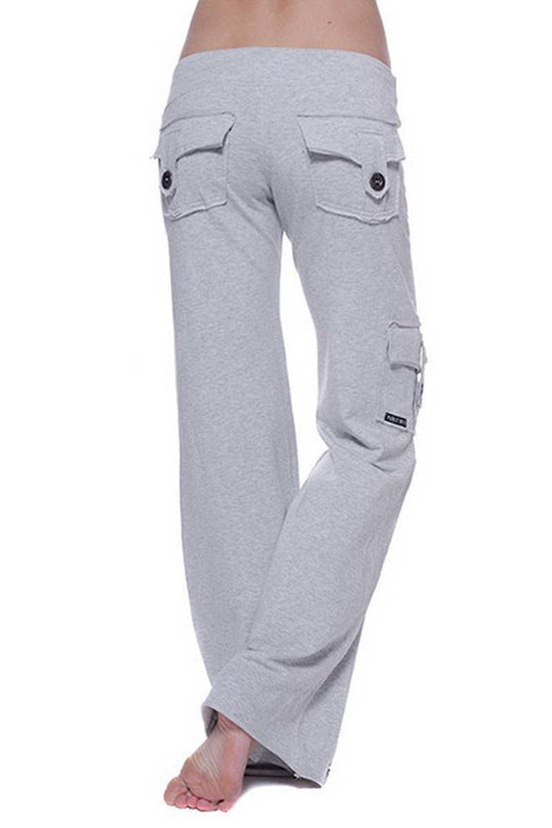 CWBLP1837_FASHION ELASTIC WAIST BUTTON POCKET YOGA PANTS