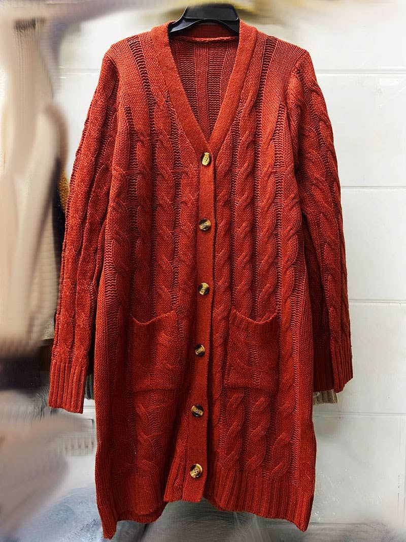SINGLE-BREASTED TWIST SOLID COLOR LONG CARDIGAN