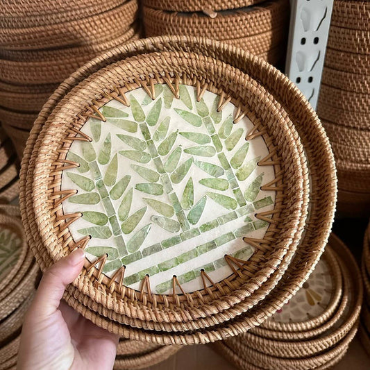 RATTAN COLORFUL SHELL CREATIVE HANDMADE FRUIT PLATE_CWMM4484