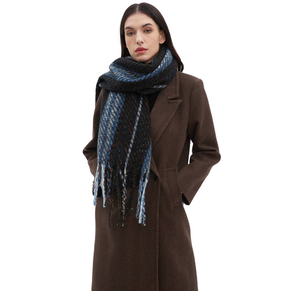 Striped Fringe Scarf ??Winter Knitted Shawl_CWASC0880