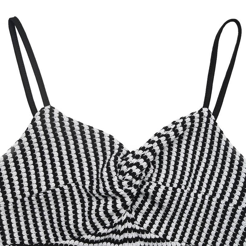 Backless knotted halter striped jumpsuit