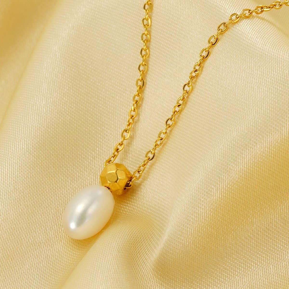 CWAJE1962_Simple Pearl Pendant Necklace Gold