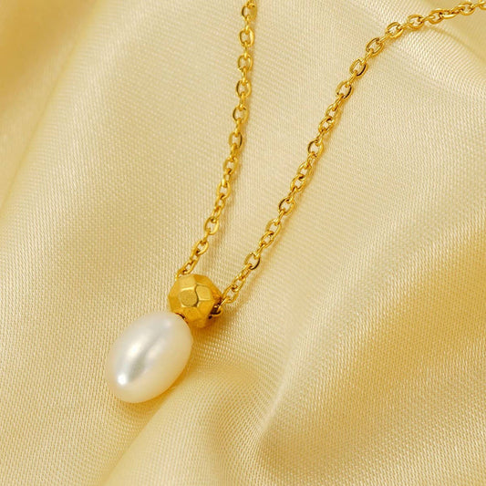 CWAJE1962_Simple Pearl Pendant Necklace Gold