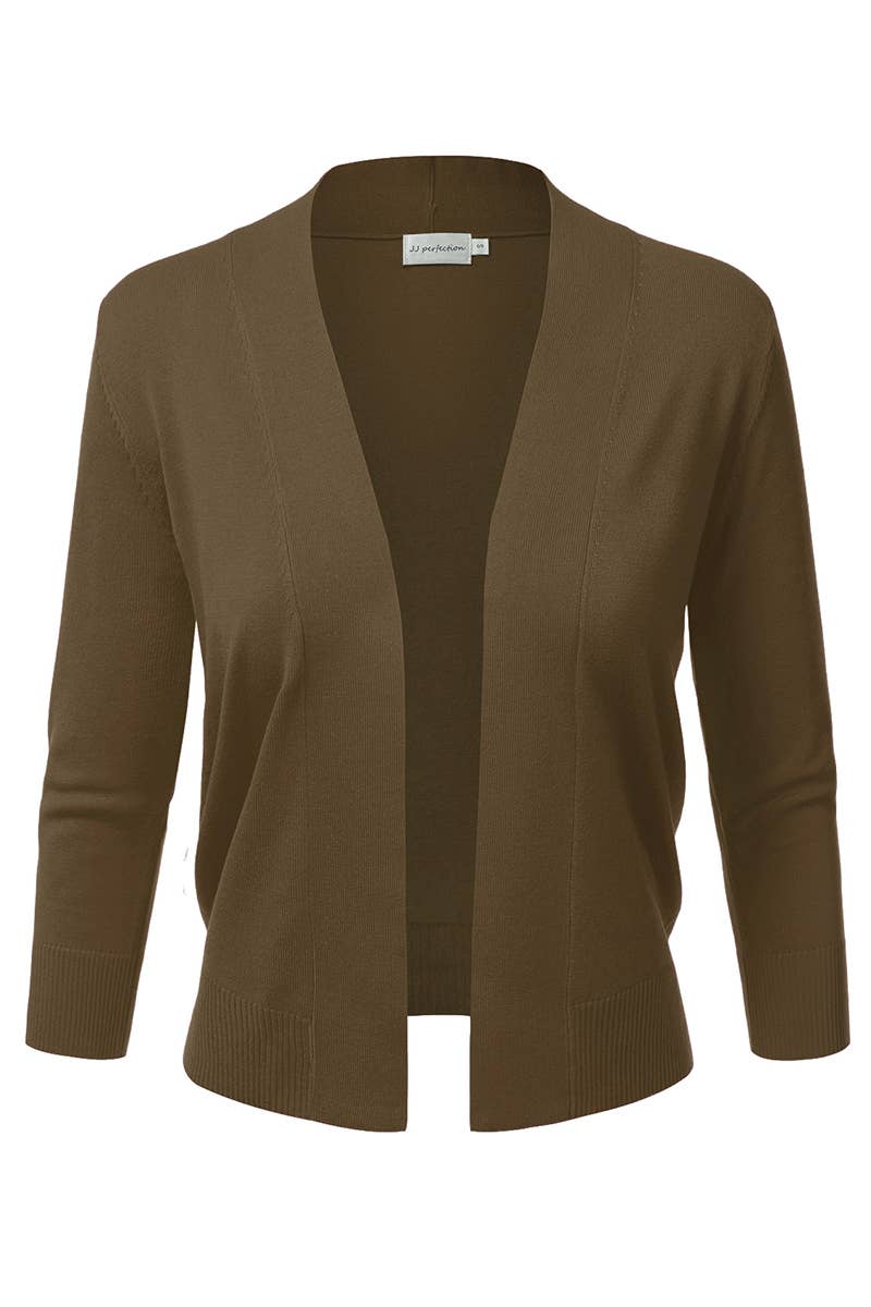 AWOCAS074_Basic 3/4 Sleeve Open Front Cropped Cardigan