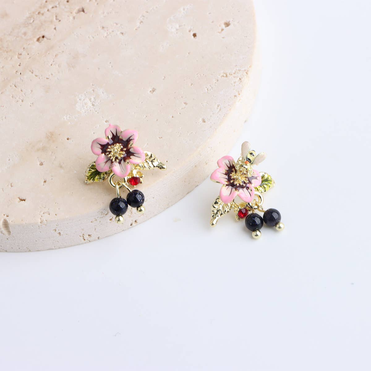 French enamel and colored glaze flower earrings