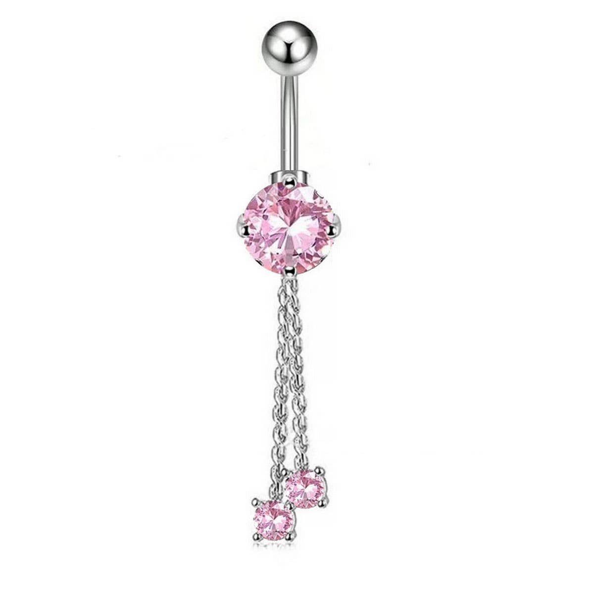 Long Chain CZ Belly Ring with Copper Piercing