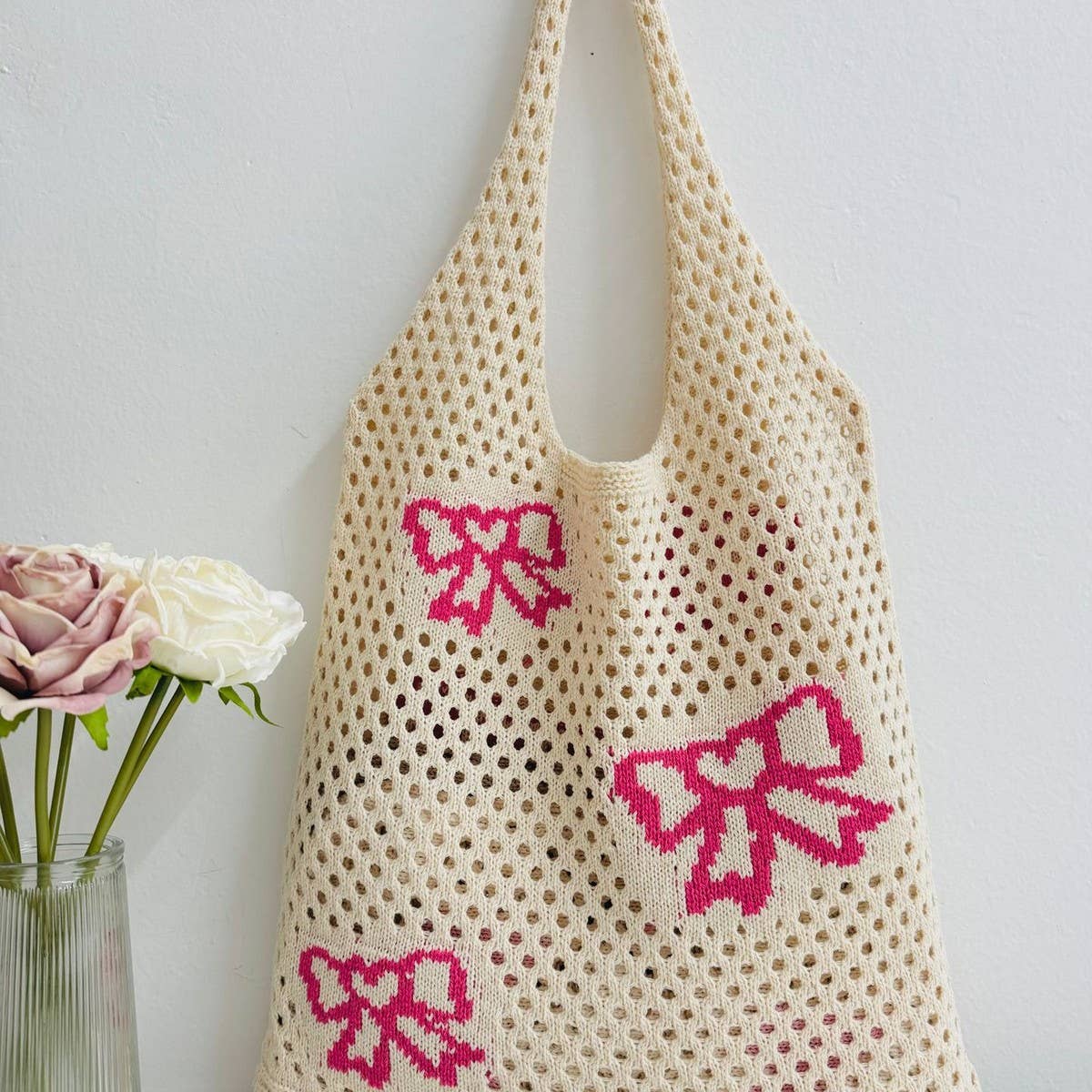 CWAB4580_BOW KNITTED WOVEN BEACH SHOULDER BAG