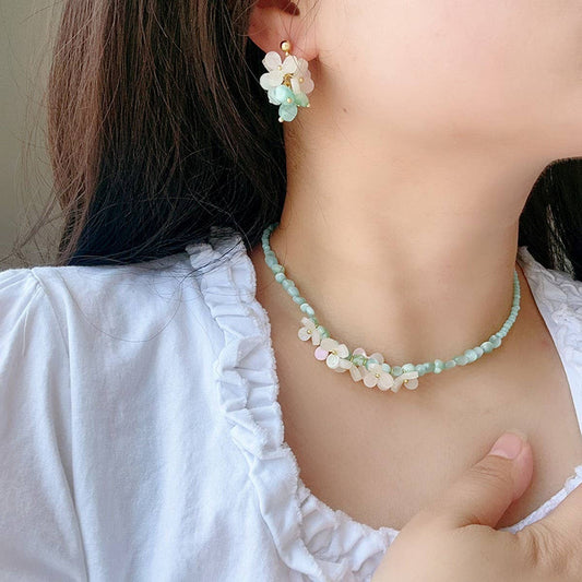 EARRINGS AND MINT HERB NECKLACE SET