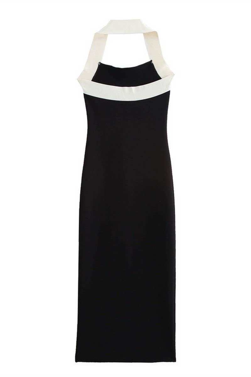 CWDHL0633_OPEN BACK STRETCH KNIT HALTERNECK DRESS