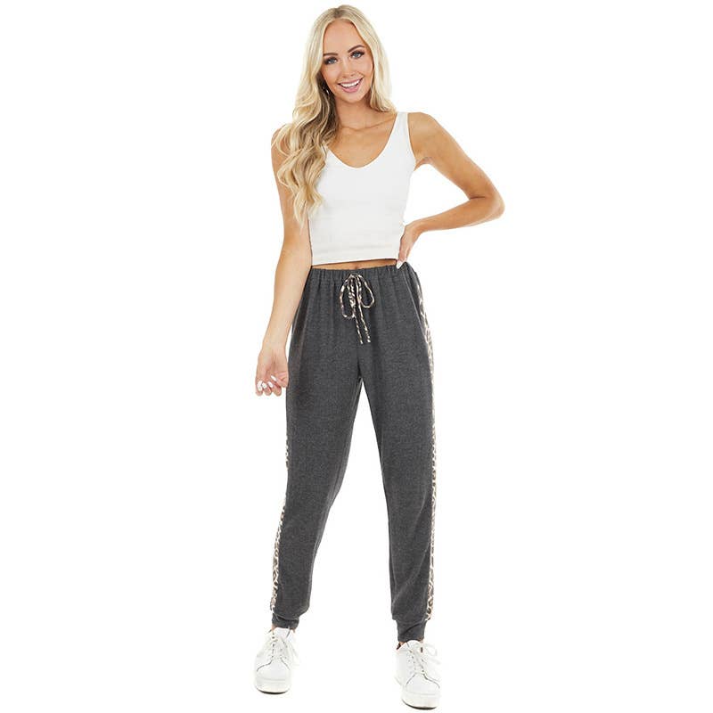 GRAY LEOPARD PRINT PANTS CASUAL JOGGING PANTS