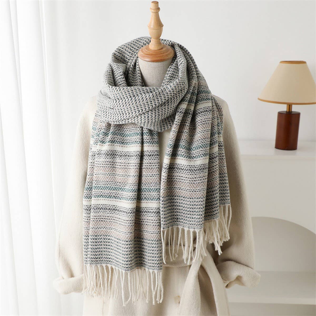Classic Checkered Shawl Scarf with Soft Tassels