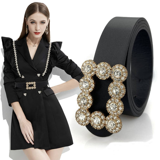 WOMEN FASHION DIAMOND BUCKLE JOKER WIDE BELT_CWABE0122