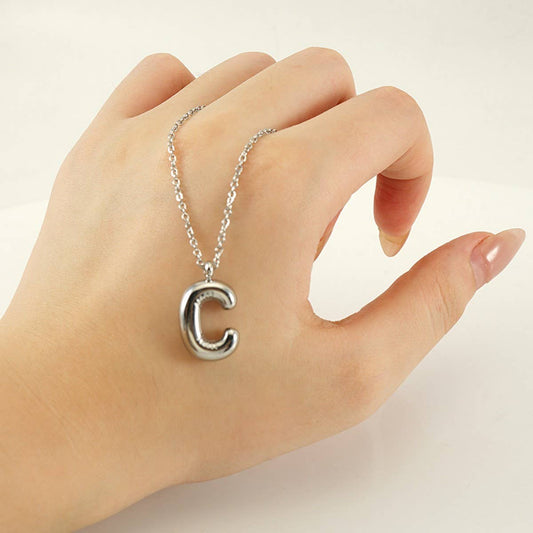CWAJE1946_Steel Color Bubble Letter Necklace