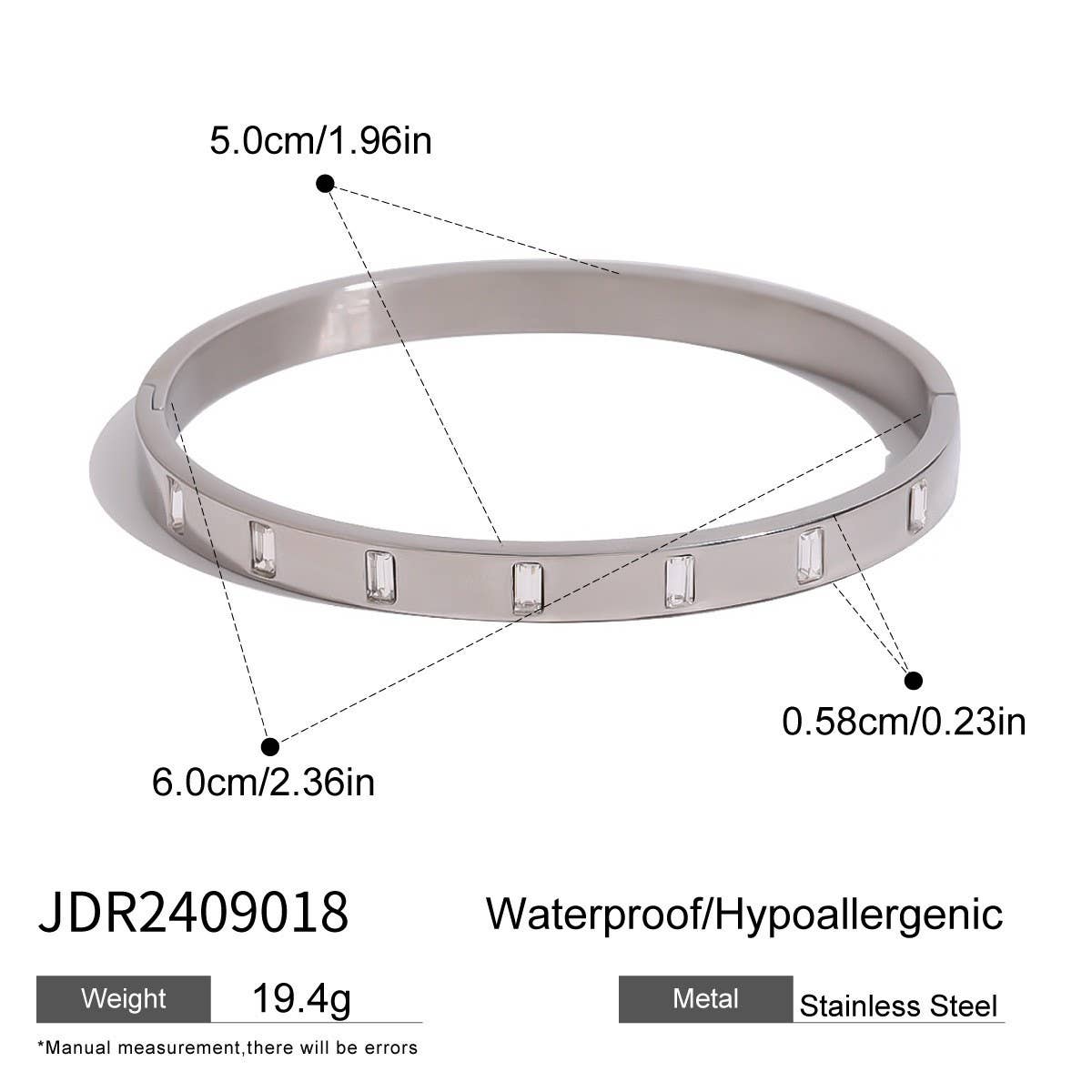 Zircon Clasp Bangle in Stainless Titanium Steel_CWAJE4875