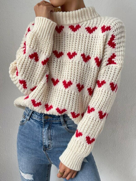 Half Turtleneck Love Jacquard Loose Fashion Pullover Sweater
